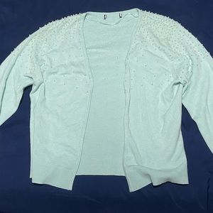 Teal cardigan with pearls